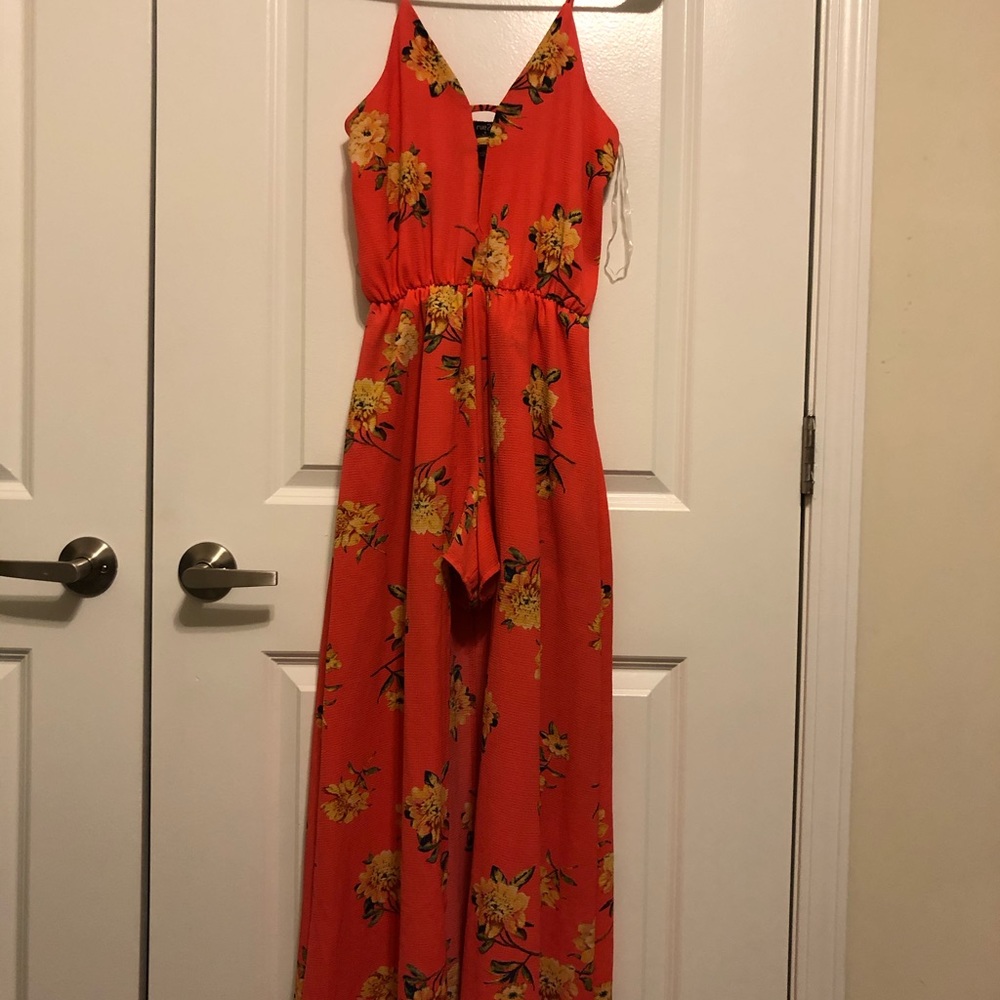Pink Floral Romper Maxi Dress